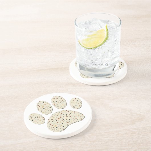 Dessous De Verre En Grès Terrazzo Dog Pawprint Motif Art (Côté)