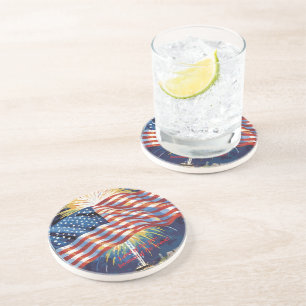 Dessous De Verre En Grès Terre des LIBRES... Drapeau américain