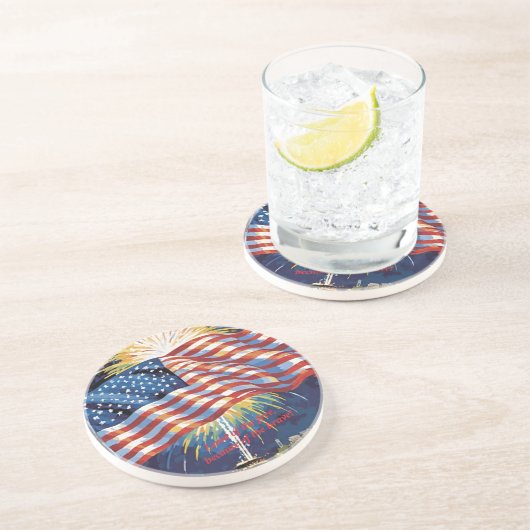 Dessous De Verre En Grès Terre des LIBRES... Drapeau américain (Côté)