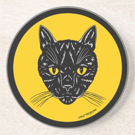 Dessous De Verre En Grès Tête de chat noir (Devant)
