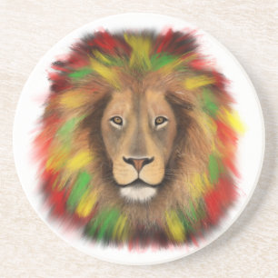 Dessous De Verre En Grès Tête de lion Rasta rouge jaune vert dessin Jamaïqu