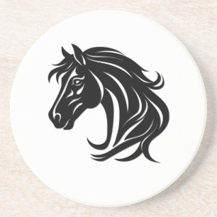Dessous De Verre En Grès Tête de magnifique cheval noir  