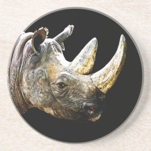 Dessous De Verre En Grès Tête de rhinocéros, arrière - plan noir