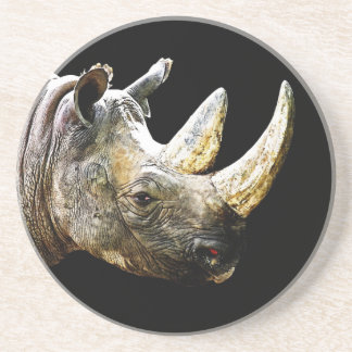 Dessous De Verre En Grès Tête de rhinocéros, arrière - plan noir