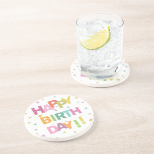 Dessous De Verre En Grès Texte coloré Confetti et étoiles Joyeux annivers