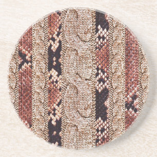Dessous De Verre En Grès Texture de vêtement, motif de serpent géométrique.