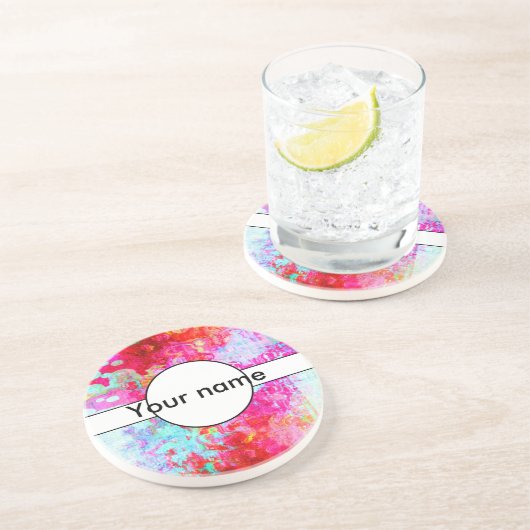 Dessous De Verre En Grès Texture rouge rose (Côté)