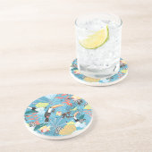 Dessous De Verre En Grès Texture tropicale avec des toucans et des colibris (Côté)