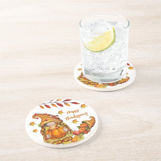 Dessous De Verre En Grès Thanksgiving Gnome (Côté)