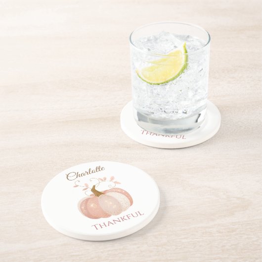 Dessous De Verre En Grès Thanksgiving personnalisé - Hiver Citrouille Merci (Côté)