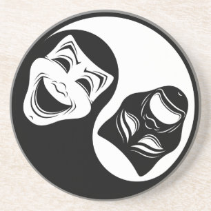 Dessous De Verre En Grès Théâtre Yin Yang Design - Masques de comédie et de