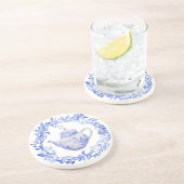 Dessous De Verre En Grès Théière bleue et blanche avec guirlande  (Côté)
