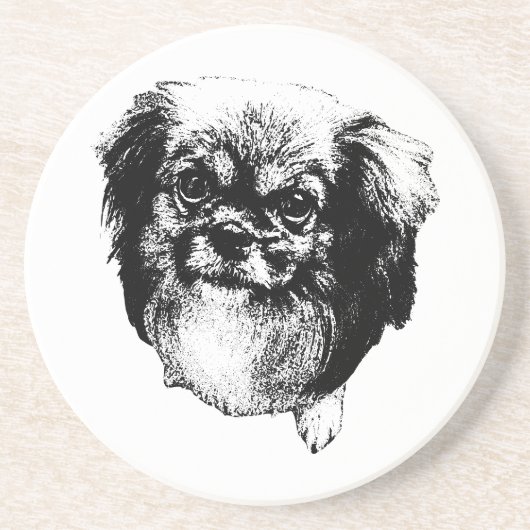 Dessous De Verre En Grès Tibetan Spaniel Coaster – Monochrome Dog Art (Devant)