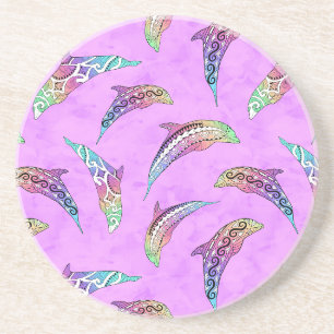 Dessous De Verre En Grès Tie Dye Animaux marins roses Dolphins Marlins