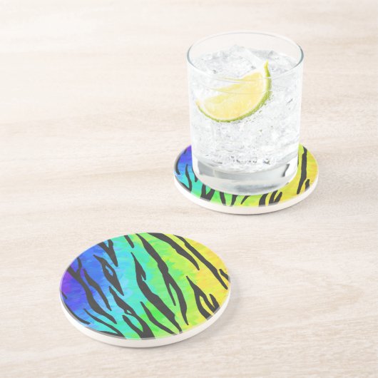 Dessous De Verre En Grès Tiger noir et arc-en-ciel (Côté)