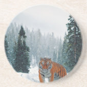 Dessous De Verre En Grès tigre dans la neige (Devant)