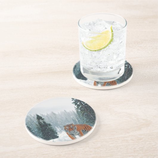 Dessous De Verre En Grès tigre dans la neige (Côté)