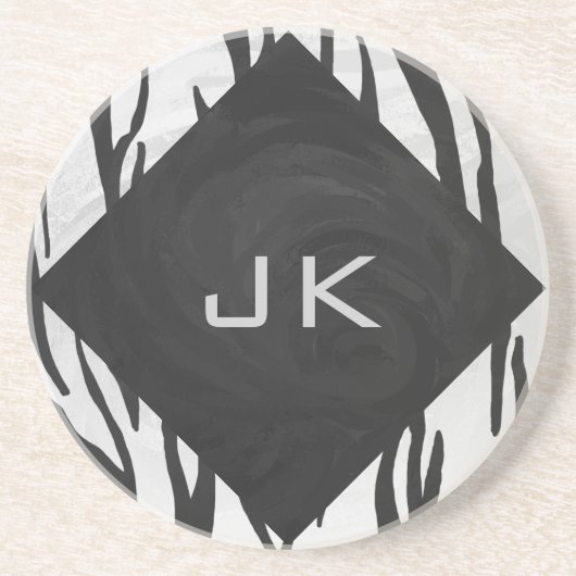 Dessous De Verre En Grès Tigre Monogramme noir et blanc (Devant)