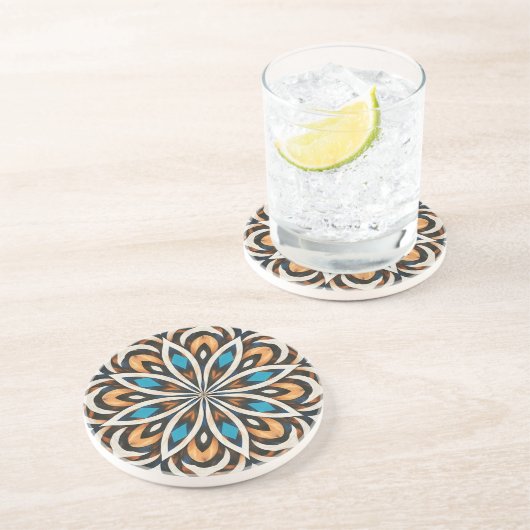 Dessous De Verre En Grès Tissage de mandala de fleurs (Côté)