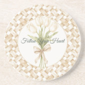 Dessous De Verre En Grès Tissage Panier Faux Blanc Crème (Devant)