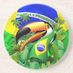 Dessous De Verre En Grès Toco Toucan avec drapeau brésilien