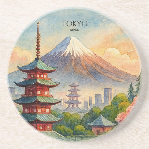 Dessous De Verre En Grès Tokyo Japon Paysage Urbain Aquarelle Souvenir
