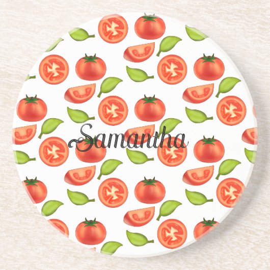 Dessous De Verre En Grès Tomates Et Feuilles D'Orégano (Devant)