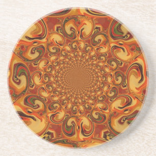 Dessous De Verre En Grès Tons Abstraits orange, marron et vert
