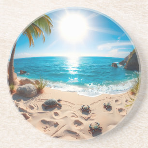 Dessous De Verre En Grès Tortue de mer à l'aquarelle sarcelle Zen côtier