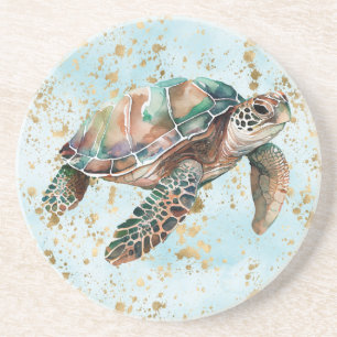 Dessous De Verre En Grès Tortue de mer Gold Dream