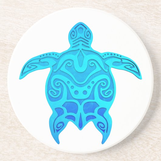 Dessous De Verre En Grès Tortue tribale bleue (Devant)