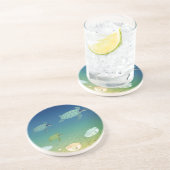 Dessous De Verre En Grès Tortues de mer et coquillages aux perles (Côté)