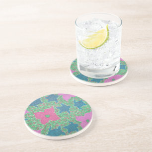 Dessous De Verre En Grès Tortues de mer et fleurs Art tropical