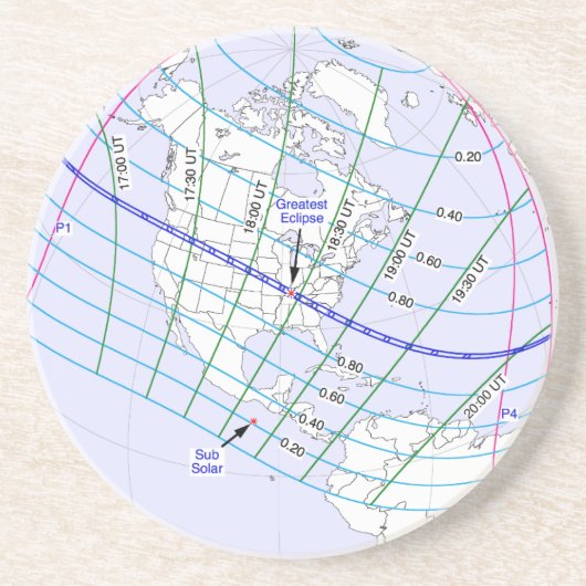 Dessous De Verre En Grès Total Solaire Eclipse 2017 Global Path (Devant)