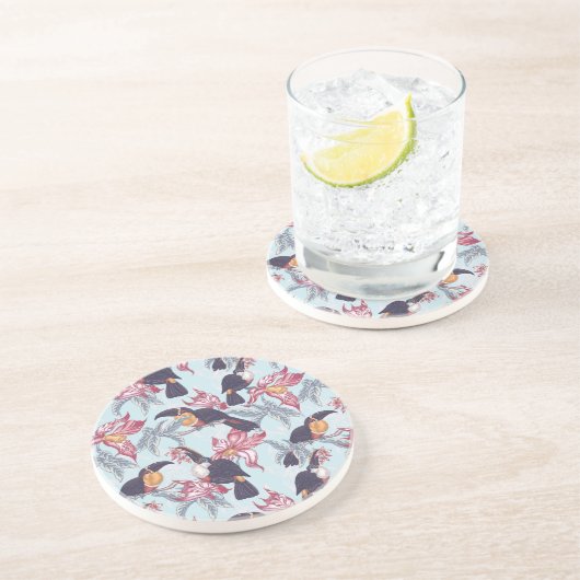 Dessous De Verre En Grès Toucans avec les fleurs exotiques (Côté)