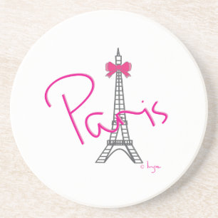 Dessous De Verre En Grès Tour Eiffel de Paris avec noeud papillon rose
