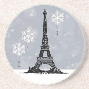 Dessous De Verre En Grès Tour Eiffel d'hiver, Balloirs à flocons de neige N