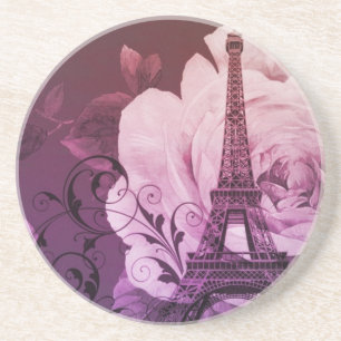 Dessous De Verre En Grès Tour Eiffel Girly floral pourpre chic de Boho