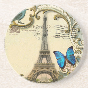 Dessous De Verre En Grès Tour Eiffel vintage de Paris de remous de bleu de