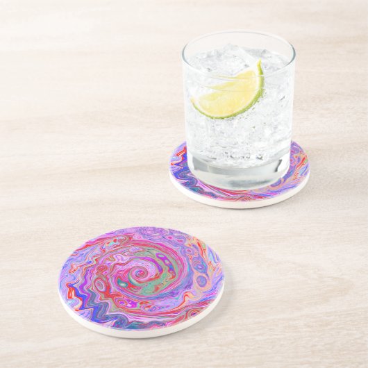 Dessous De Verre En Grès Tourbillon Abstrait Rétro Rouge, Violet et Rose (Côté)
