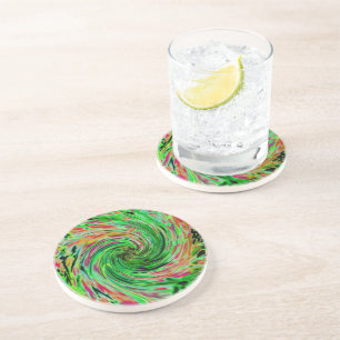 Dessous De Verre En Grès Tourbillon Floral Abstrait Lime Vert et Noir