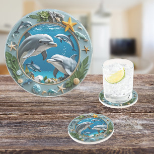 Dessous De Verre En Grès Tourbillon Océanique Rond en Grès