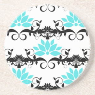 Dessous De Verre En Grès tourbillonnant moderne aqua blanc noir damassé mot