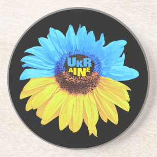 Dessous De Verre En Grès Tournesol aquarelle ukrainien drapeau bleu jaune