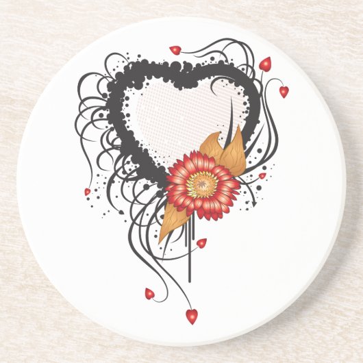 Dessous De Verre En Grès Tournesol du coeur noir (Devant)