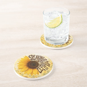 Dessous De Verre En Grès Tournesol jaune avec citation inspirante