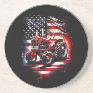 Dessous De Verre En Grès Tracteur patriotique 4 juillet Drapeau américain F