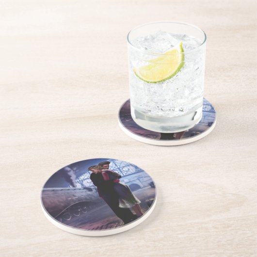 Dessous De Verre En Grès Train bleu (Côté)