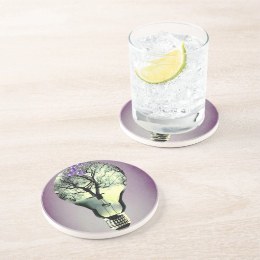 Dessous De Verre En Grès Tree Inside Light Bulb (Côté)