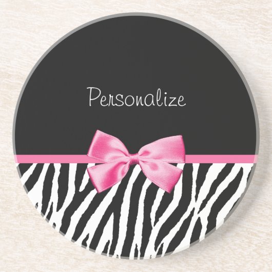 Dessous De Verre En Grès Trendy Black And White Zebra Print Rose Ribbon (Devant)